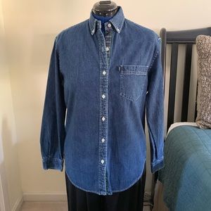 Ralph Lauren Denim Plaid Placket Detail Top